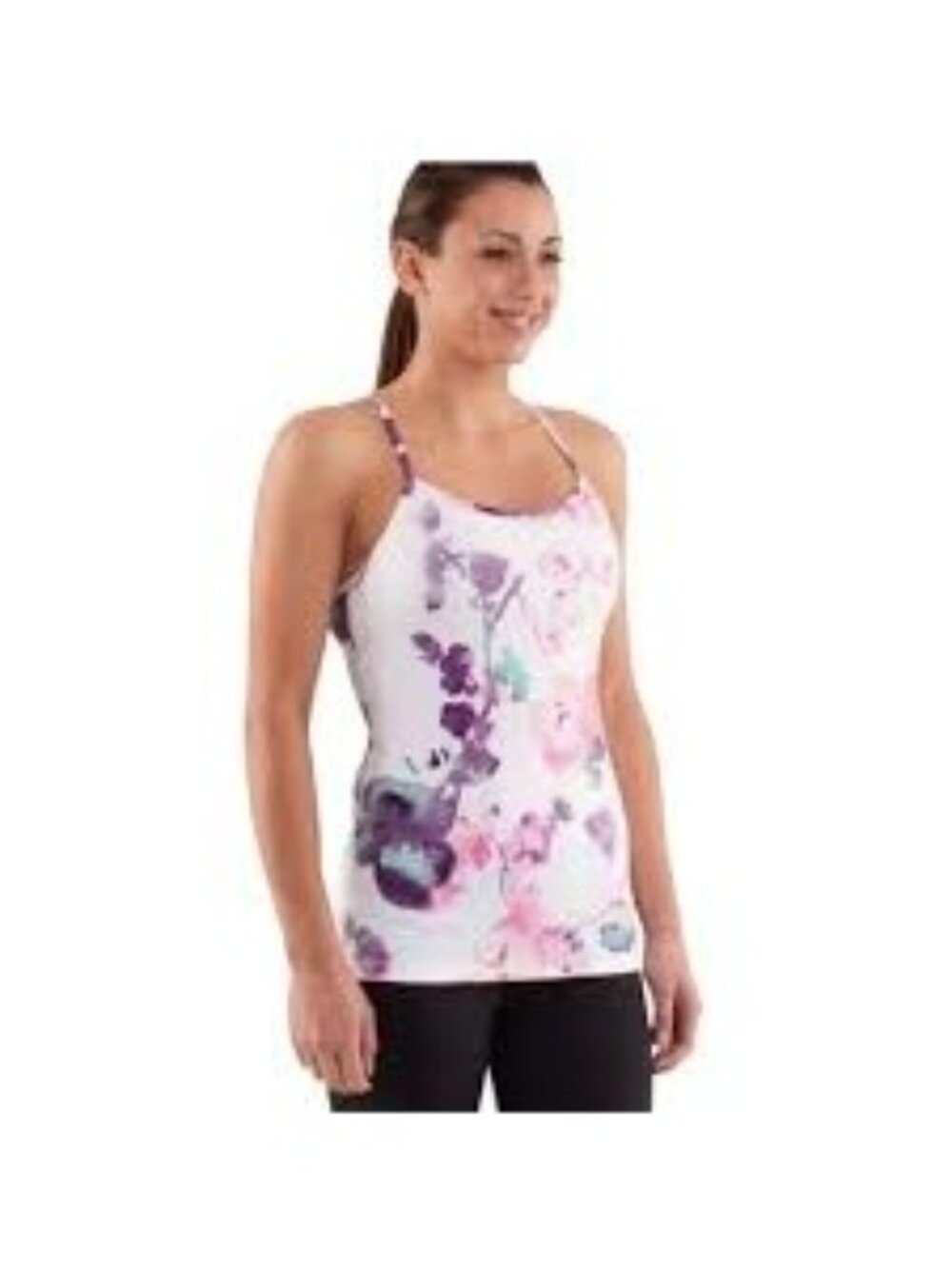 Lululemon White Power Y Blurred Blossoms Floral Tank Top/Cami size 8